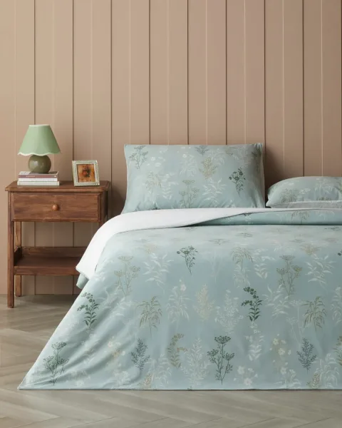 English Home Floral Hush Pamuk Çarşaflı Nevresim Takımı, Yeşil